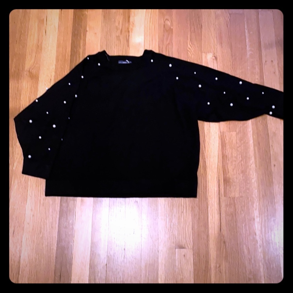 Zara black sweater with pearls on sleeves - small